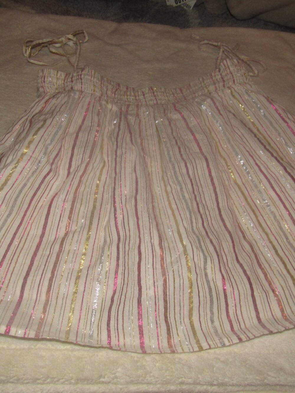 Loft Shimmer Stripe Strap Smocked Cami NWT Size Large